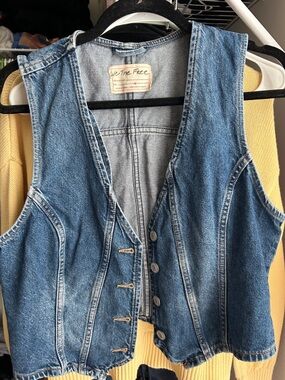 We The Free Blue Denim Button-Front Vest